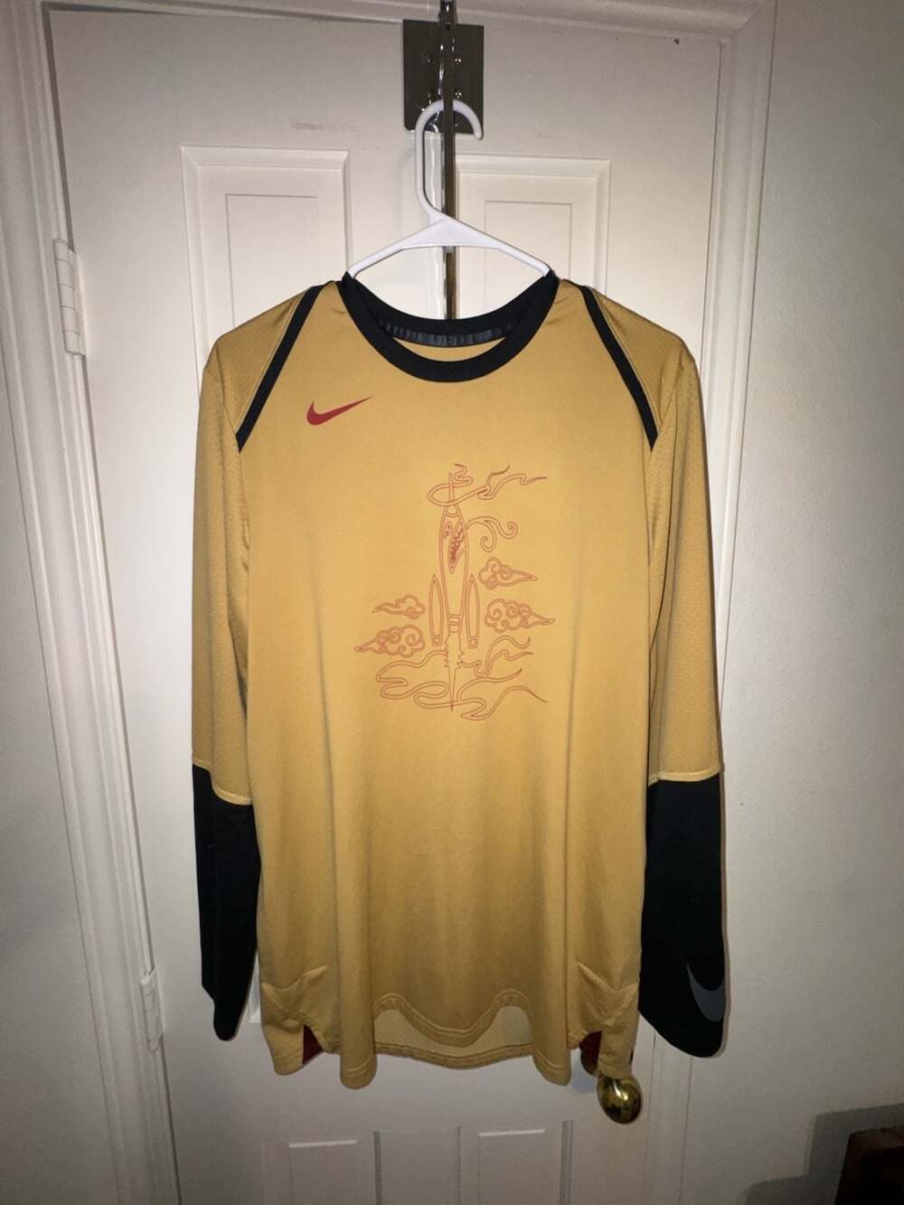 Nike Houston Rockets Gold City Edition Long Sleeve Shooting T-Shirt Medium